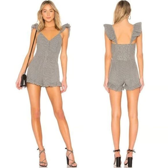Love Shack Fancy Black and White Lucy Gingham Romper Size 2 - 26974 - Picture 1 of 12